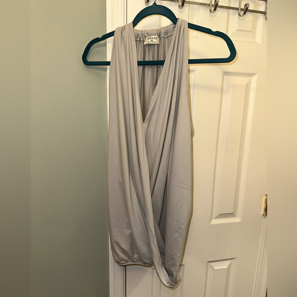 🩶❤️ Zenana Buttery-soft Light Gray Draped Sleeveless Top 2X
